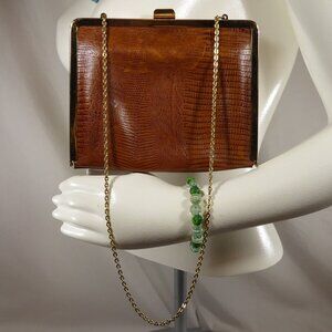 VTG 50s 60s ETRA Alligator Snakeskin Clutch Purse Evening Bag Gold Chain Strap